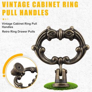 Lot de 6 poignées de tiroir vintage en bronze antique, petits anneaux de tirage pour commodes, poignées de meubles en métal - Product Image 2