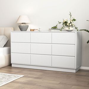 Commode à 9 tiroirs en bois de style Mid-Century Modern, grande commode au sol pour chambre à coucher, compatible avec un meuble TV long - Product Image 3