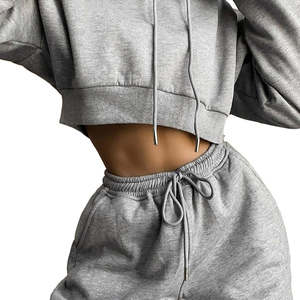 Ensembles de jogging pour femmes, haut court à manches longues, ensemble 2 pièces avec pantalon, sweat à capuche, vente chaude en usine, personnalisable - Product Image 2