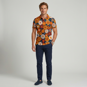 Camiseta de Punto de Manga Corta con Estampado Floral para Hombre, Estilo Golf Casual, de Secado Rápido - Product Image 5