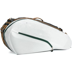 White Nylon Tennis Racket Bag 30-40L Zipper Closure Waterproof Sports <b>Backpack</b> With <b>Brown</b> Straps - Product Image 1