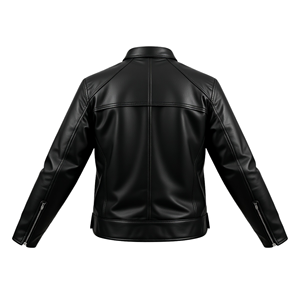 Blouson de motard en cuir véritable noir pour l'hiver avec fermeture éclair, col montant, coupe ajustée, couleur unie, style Cafe Racer - Product Image 2