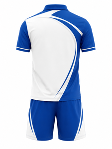 Ensemble Polo et Short Sportif Homme Bleu et Blanc à Blocs de Couleurs Séchage Rapide pour l'Été avec Logo Avant – Vente en Gros - Product Image 3
