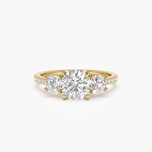 Bague de fiançailles en or jaune avec diamant rond taille brillant, trois diamants naturels certifiés GIA, bijoux classiques pour femmes - Product Image 4