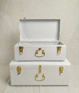 Ensemble de coffres de rangement en métal blanc de luxe avec serrures dorées, coffre décoratif, coffre de rangement industriel pour la décoration de la maison - Product Image 1