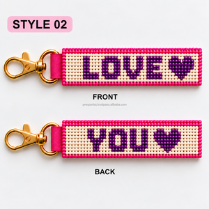 Porte-clés en perles Cœur Violet « Love You » en gros, bracelet double face rose crème avec slogan, cadeau romantique de la Saint-Valentin - Product Image 1