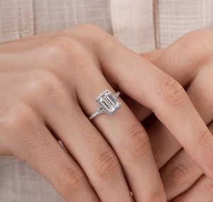 <b>Silver</b> Lab-Grown Diamond <b>Emerald</b> Cut Vintage Engagement <b>Ring</b> IGI Certified for Wedding Anniversary Gift - Product Image 4