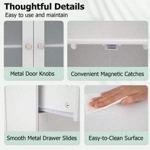 Mobiletto da Bagno Autoportante con 2 Cassetti e 2 Ante in Vetro Satinato per Organizzazione Dispensa e Soggiorno - Product Image 6