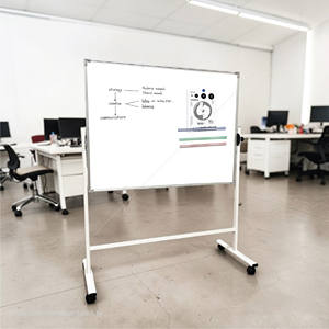 Pizarra blanca metálica de doble cara reversible con soporte y ruedas - Product Image 6