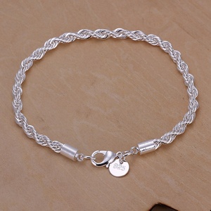Pulsera de cadena de cuerda de color plateado, diseño retorcido de plata de ley 925 para mujeres y hombres, regalo de boda, joyería, accesorio de moda - Product Image 1