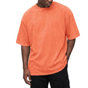 2026 Factory Price <b>Men</b> Oversized Acid Wash Orange <b>Longline</b> <b>T</b> <b>Shirt</b> Short Sleeve O Neck Solid Street Style Tee OEM 100% Cotton - Product Image 3