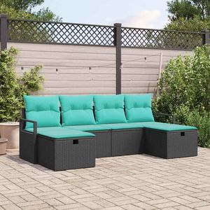 Ensemble de jardin en polyrotin noir et turquoise 6 pièces avec coussins, ensemble de canapés - Product Image 1