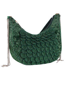 Elegante Bolso de Mano de Gamuza con Logotipo Bordado y Pedrería para Novias, Ideal para Fiestas Nocturnas y Bodas, Hecho a Mano en India - Product Image 4