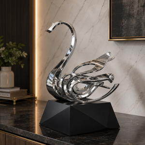 Sculpture Moderne Cygne Argenté en Métal, Décoration de Table de Luxe, Finition Miroir, Art d'Intérieur pour Maison, Bureau, Hôtel, Pièce Maîtresse, Cadeau - Product Image 3