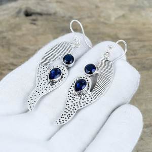 ต่างหูห้อยประดับพลอยไพลินสีน้ำเงิน เงินแท้ 925 ทำมือ สไตล์โบราณ หรูหรา เหมาะสำหรับเป็นของขวัญวันแม่ที่ได้รับการรับรอง - Product Image 5