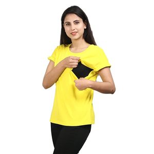 <b>Women's</b> <b>Yellow</b> Crew Neck Short Sleeve T-Shirt Solid Color Casual Knitted 100% Cotton Breathable Regular Fit All Seasons - Product Image 2