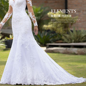 Vestidos de Novia de Lujo al por Mayor para Mujer, Elegantes, Estilo Sirena, Modestos, con Cola Capilla, con Cordones y Flores, 2023 - Product Image 4