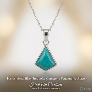 Collier Pendentif Géométrique Turquoise en Acier Inoxydable Plaqué Argent, Sertissage Minimaliste Carré pour Pierre, Usage Quotidien Unisexe - Product Image 2