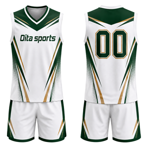 Ensemble Maillot et Short de Volleyball Blanc et Vert Sans Manches Sublimé – Tenue Sportive Professionnelle pour Équipe - Product Image 1
