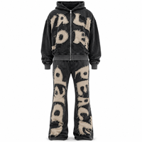 Conjunto de Sudadera con Capucha y Pantalones Oversize Personalizados con Lavado Ácido, Parches de Letras Desgastadas, Chándal Urbano para Hombre 100% Algodón
