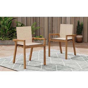 Juego de 2 Sillas de Comedor BELFAST con Estructura de Teca y Textil Beige, Elegante Par para el Hogar o la Oficina - Product Image 2