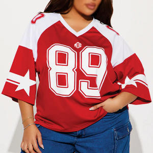 Streetwear <b>Mesh</b> Custom Women Oversized American Football Jersey V Neck Short Sleeve Sublimation Print Streetwear Manufacturer - Product Image 1