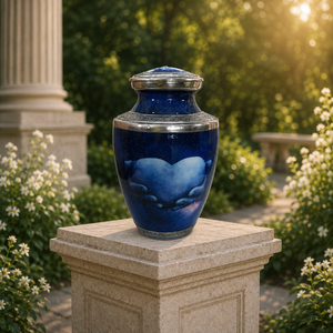 Blue Heart Aluminum Cremation Urn for Human Ashes <b>Memorial</b> <b>Keepsake</b> Handcrafted Adult Funeral Burial Remembrance Urn with Lid - Product Image 4