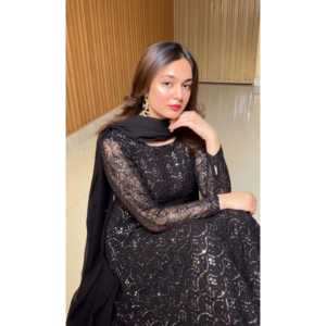 ชุด anarkali สีดำสำหรับงานปาร์ตี้ชุด anarkali มีด้ายงานปัก - Product Image 3