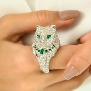 18K Art Deco Emerald <b>Cat</b> <b>Ring</b> with Invisible Set Cluster Diamonds - Product Image 3