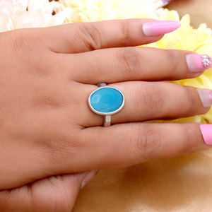 Natural <b>Turquoise</b> 925 Sterling Silver <b>Ring</b> Handmade Oval Cabochon Bezel Set Gemstone <b>Ring</b> for Women Wholesale Jewelry - Product Image 5