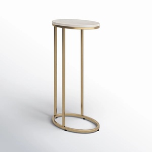 Mesa de Centro Premium con Tapa de Mármol y Base Ovalada con Marco Dorado, Diseño Delgado que Ahorra Espacio, para Interiores y Bares Sofisticados - Product Image 3