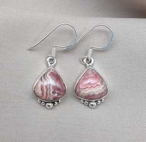 Boucles d'oreilles pendantes en rhodochrosite rose en forme de goutte d'eau, argent sterling 925, certifiées IGI, bijoux bohèmes pour mariage et soirée - Product Image 5