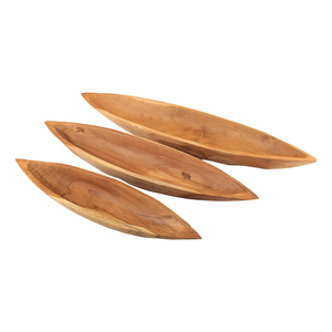 Juego de cuencos decorativos largos con forma de barco de madera de teca natural para decoración del hogar y uso en la cocina Juego de madera artesanal premium - Product Image 1