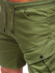 Shorts pour homme vert olive, taille mi-haute, cordon de serrage, style décontracté, tissu en coton respirant, plusieurs poches, longueur bermuda - Product Image 6