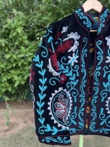 Chaqueta Bomber de Terciopelo para Mujer, Tejida a Mano con Diseño Floral, Forro de Algodón Bohemio Suzani, Estilo Étnico Vintage, Transpirable - Product Image 3