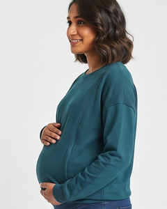 Sudadera de Maternidad para Mujer, Cuello Redondo, Manga Larga, Cierre en el Hombro, Sudadera de Lactancia, Camiseta de Forro Polar para Amamantar - Product Image 2
