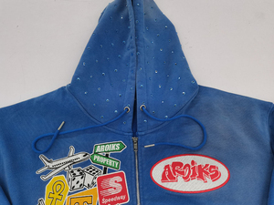 Sweat à capuche zippé personnalisé 100% coton molleton French Terry brodé streetwear avec strass, effet vintage délavé soleil et délavé à l'acide - Product Image 3