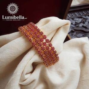 Ruby Gold Pearl <b>Bangles</b> Set-Trendy Classic <b>Copper</b> Alloy Bracelets - Product Image 1