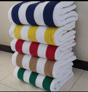 Serviettes de bain compressées élégantes et absorbantes en 80 % coton 20 % polyester à rayures cabana, hypoallergéniques et à séchage rapide, et tapis de bain tissés pour la maison - Product Image 2