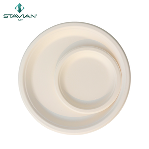 Assiette jetable STAVIAN personnalisable de 6 pouces en blanc et marron, écologique, de haute qualité, 100 % biodégradable - Product Image 4