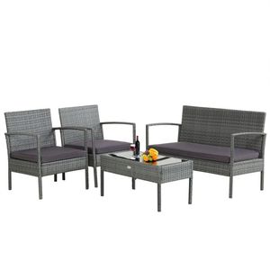 Ensemble de jardin en rotin d'extérieur 4 pièces avec coussins confortables pour la conversation - Product Image 2