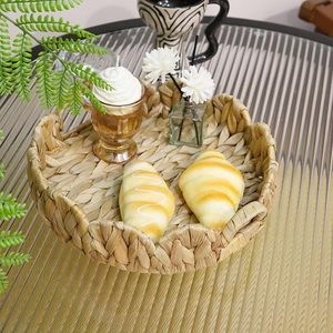 Handwoven Natural Seagrass Serving <b>Tray</b> with Handles Round Wicker Basket <b>Tray</b> for Home Kitchen Coffee Table Decor - Product Image 5