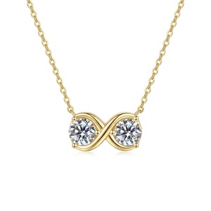 Collar de Diamantes Infinity, Oro Sólido de 14K, Diamante de Laboratorio, Collar con Colgante Redondo de Dos Piedras, Collar Minimalista para Boda, Regalo de Aniversario - Product Image 1