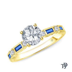 Anillo de Compromiso de Oro de 10K con Zafiro Azul (Natural) y Diamante Central, Estilo Milgrain Vintage de Lujo, Certificado por IGI - Product Image 2
