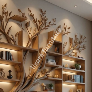 Modern Wall Mounted <b>Tree</b> Shaped Wood Bookshelf Luxury <b>LED</b> Backlit Decorative Living Room Display - Product Image 5