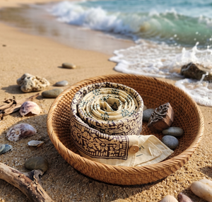 Pañuelo de Algodón Estampado a Mano, Ecológico, Estilo Boho, para el Cabello, Accesorio de Verano para Viajes y Playa, Pañuelo Geométrico - Product Image 1