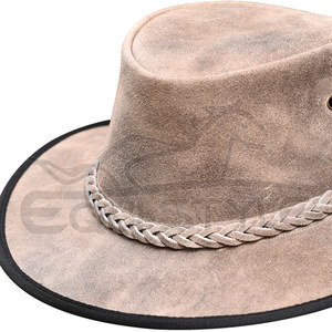 Real Leather <b>Western</b> <b>Hats</b> Premium Beige Cowboy <b>Hat</b> Braided Band Custom Size Bulk Private Label Adult Fit Outdoor Travel <b>Hats</b> - Product Image 3