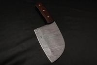 Pisau Dapur Baja Damaskus Buatan Tangan dengan Gagang Kayu Rosewood dan Sarung Kulit, Pisau Pemotong Daging Khusus untuk Tukang Daging, OEM