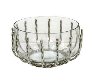Modern Clear Glass Fruit Bowl with Twisted <b>Silver</b> <b>Wire</b> Nest Base - Elegant Decorative Tabletop Centerpiece - Product Image 2