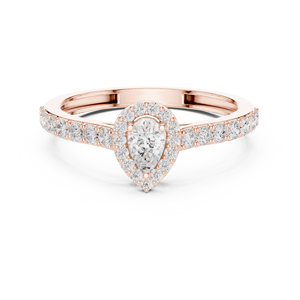 Anillo de Compromiso de Oro Rosa con Halo Ovalado de Diamantes y Banda Pavé, Anillo de Promesa Nupcial Clásico para Mujeres y Futuras Novias - Product Image 3